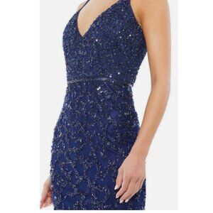 MAC DUGGAL (335) SLEEVELESS V-NECK BEADED COLUMN GOWN 5481 Size 8 MIDNIGHT